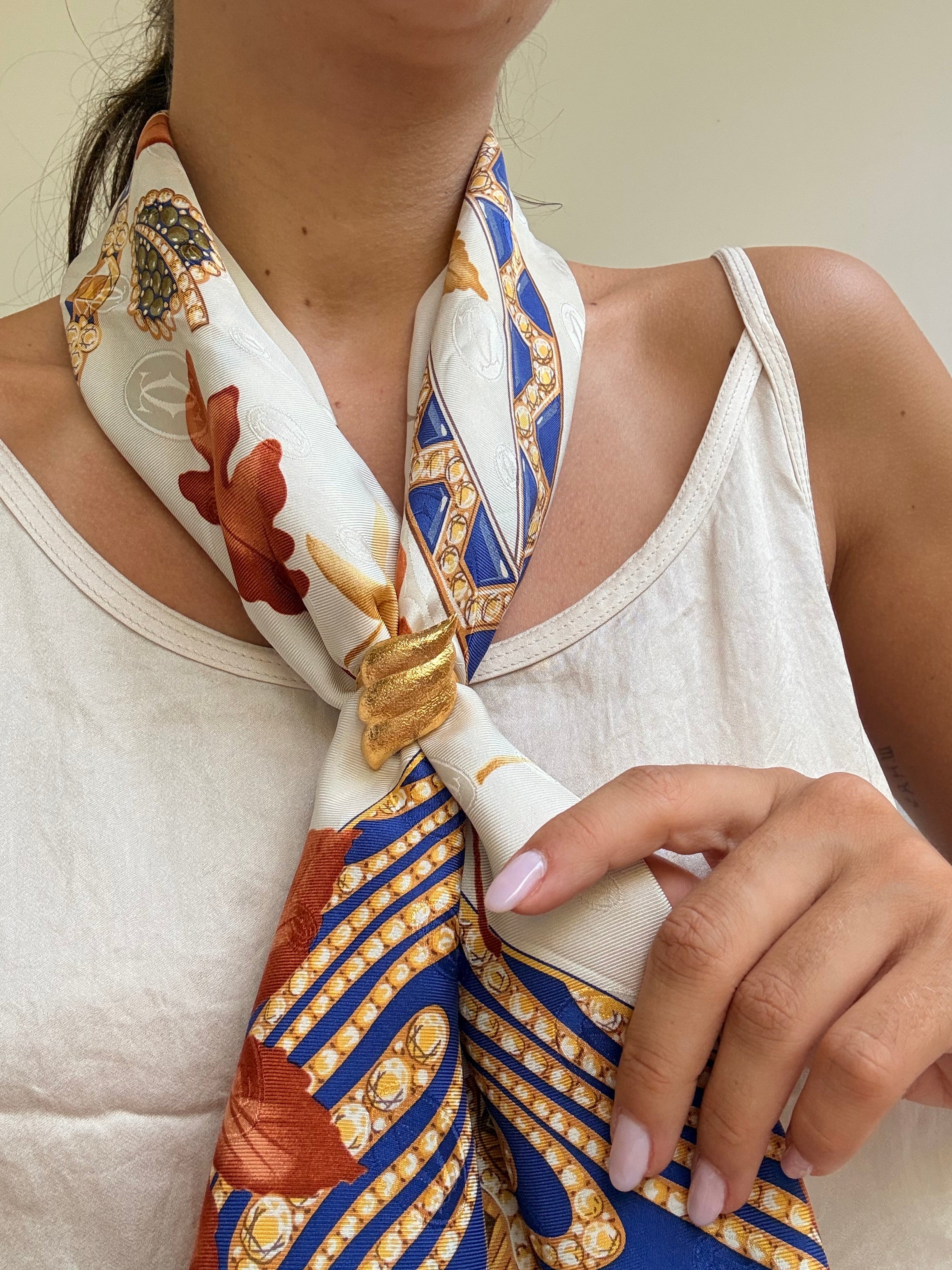 Anneau De Foulard Vintage - Feuille Stylisée Dorée