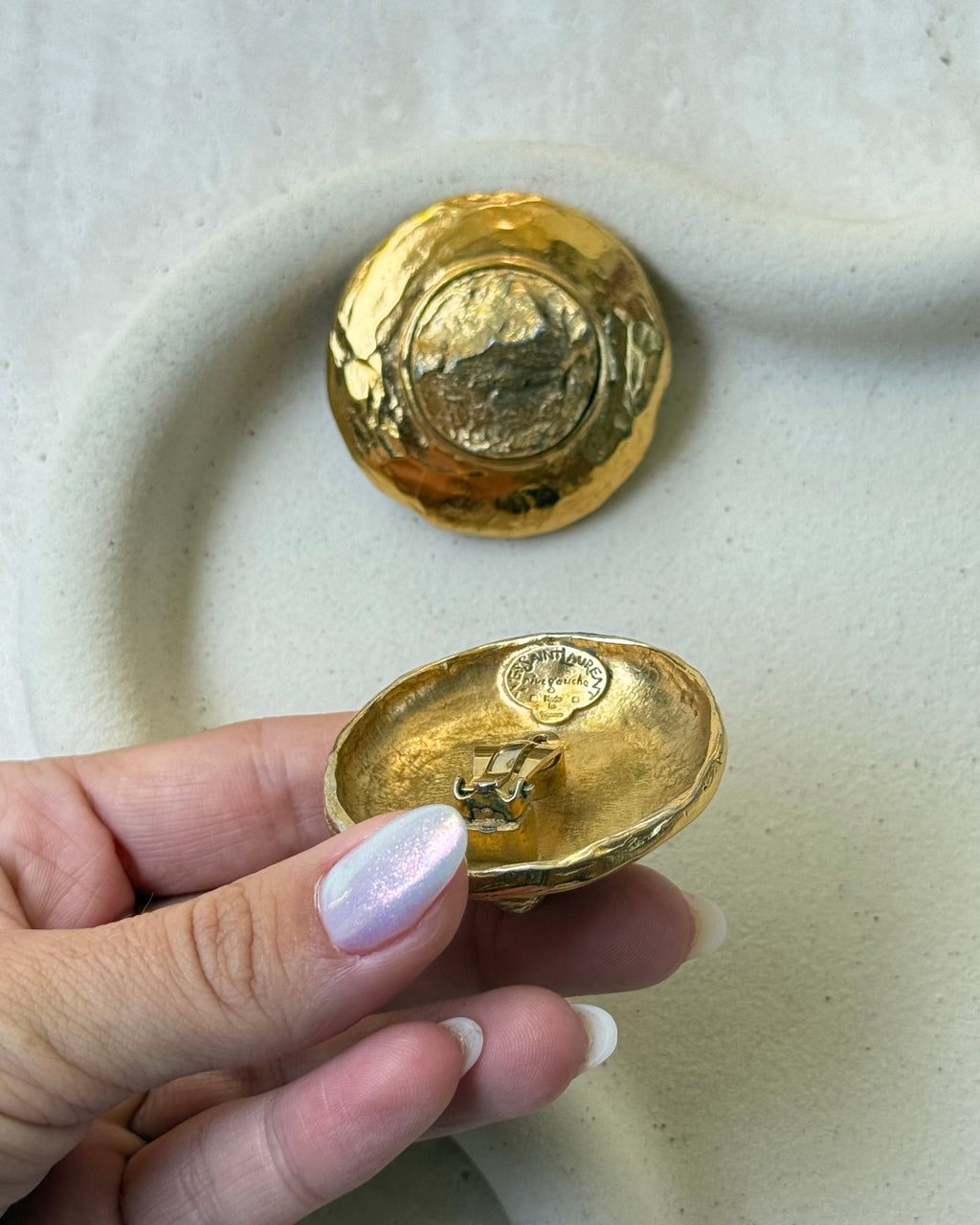 Pendientes Ysl Vintage - Relieve Martillado Xxl