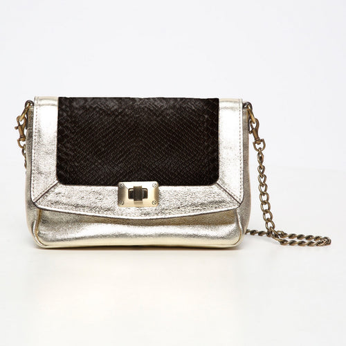 Bolso de hombro Gaby Python - Oro/Negro