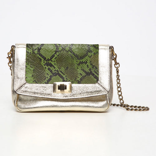 Sac À Bandoulière Gaby Python - Dore/ Vert