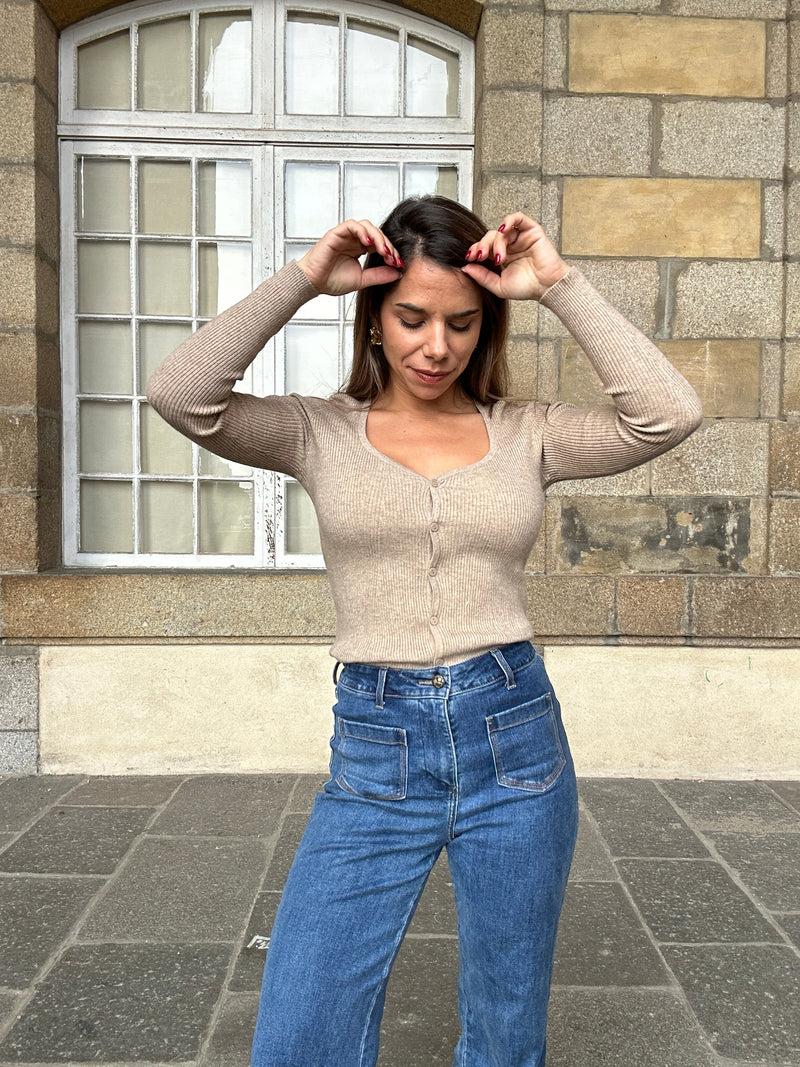 Cardigan Fin Louise Taupe