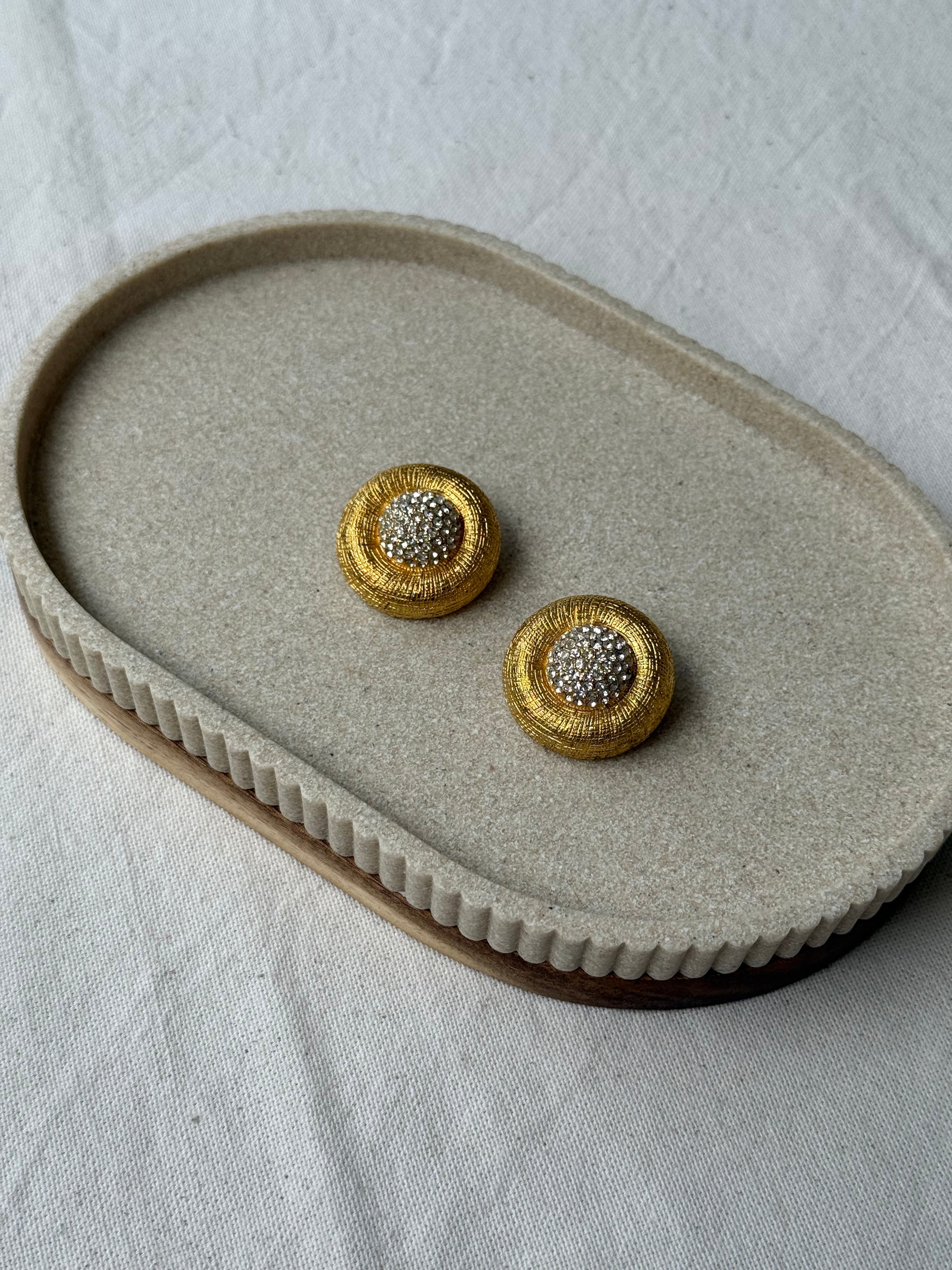 Boucles D’Oreilles Vintage - Rondes Dorées Et Strass
