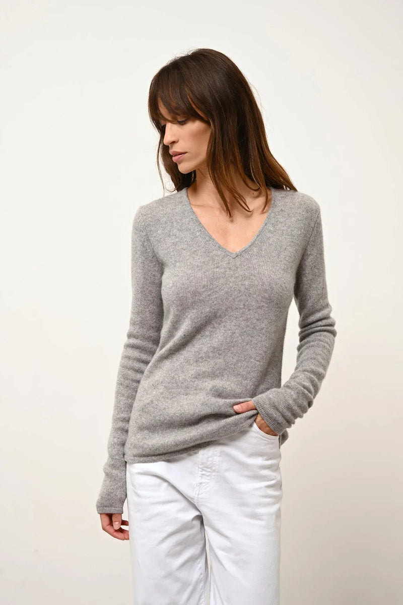 Pull Col V 4 Fils - Abby - Nuage Chiné