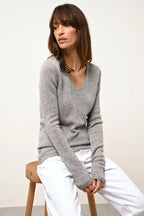Jersey Cuello en V 4 Hilos - Abby - Nube Jaspeada