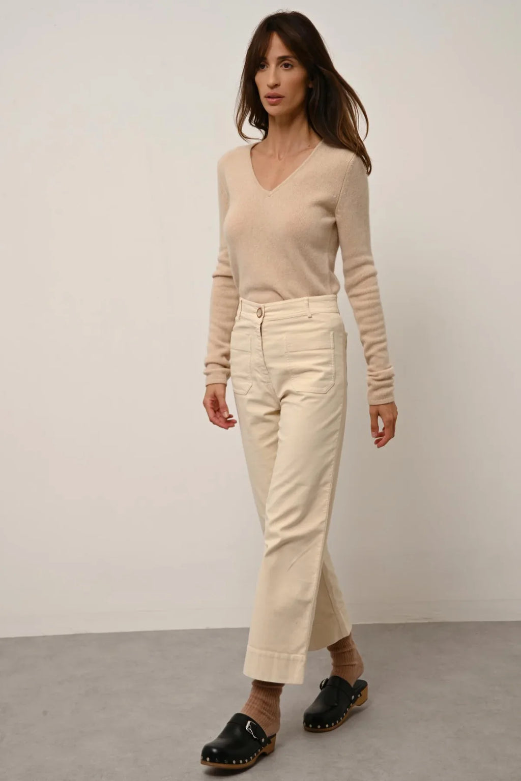 Pull Col V 4 Fils - Abby - Sable