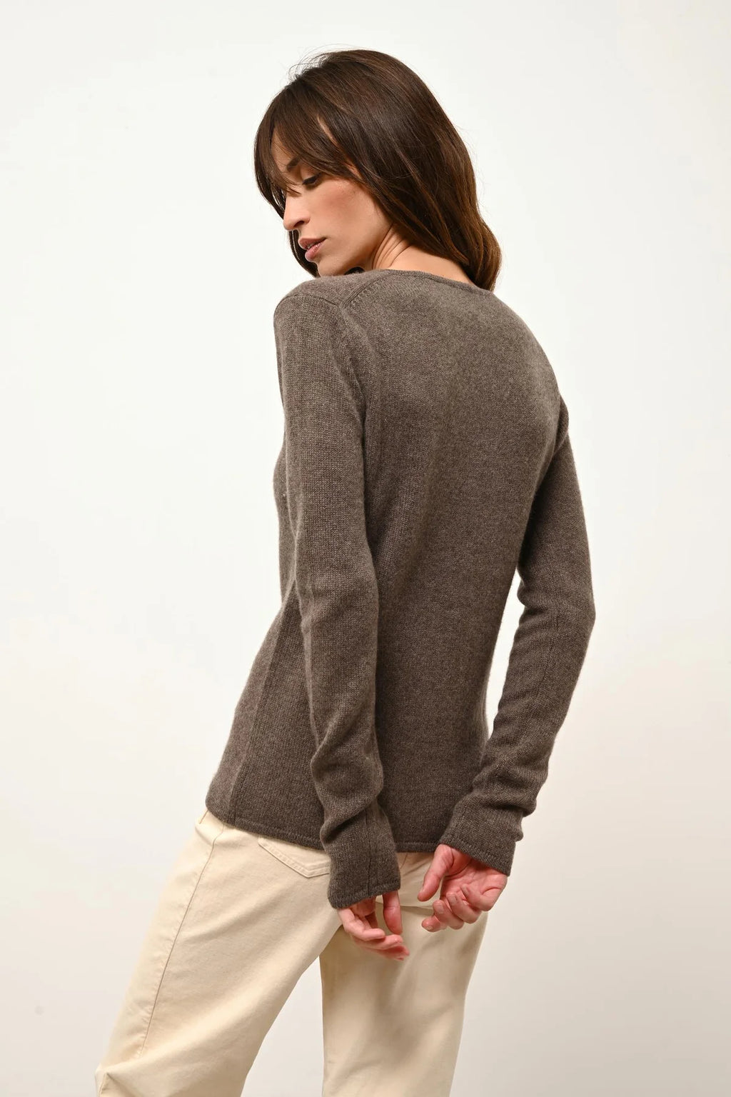 Pull Col V 4 Fils - Abby - Taupe Chiné