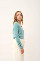 Pull Col V 4 Fils - Abby - Vert Chiné