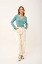 Jersey Cuello en V 4 Hilos - Abby - Verde Jaspeado