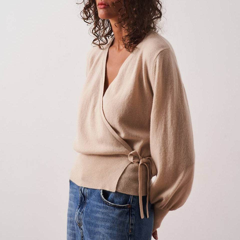 Belinda Wrap Cardigan - Sand - 100% Cashmere 12Gg - Women