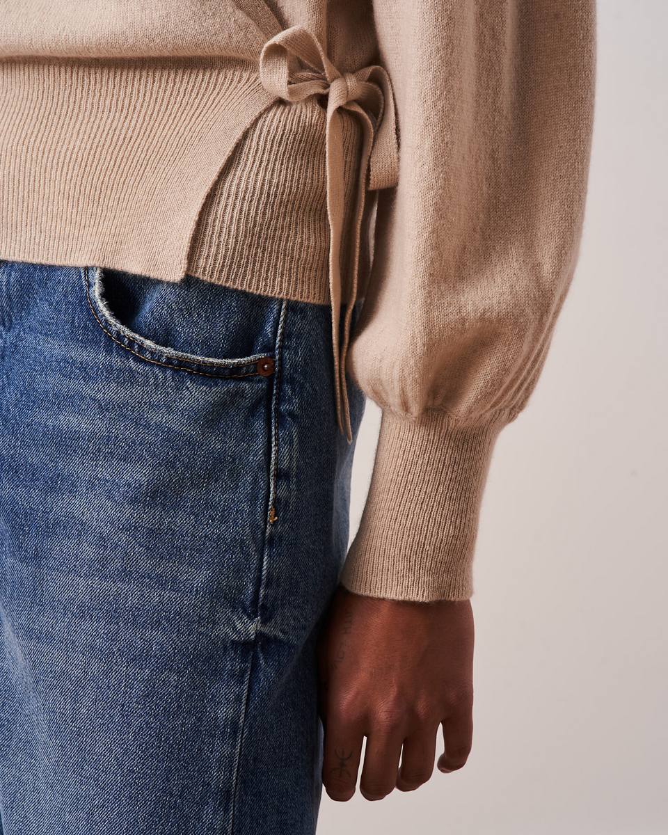 Belinda Wrap Cardigan - Sand - 100% Cashmere 12Gg - Women