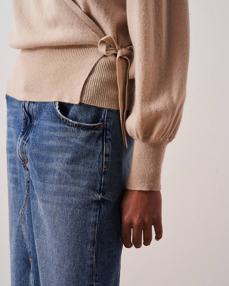Belinda Wrap Cardigan - Sand - 100% Cashmere 12Gg - Women