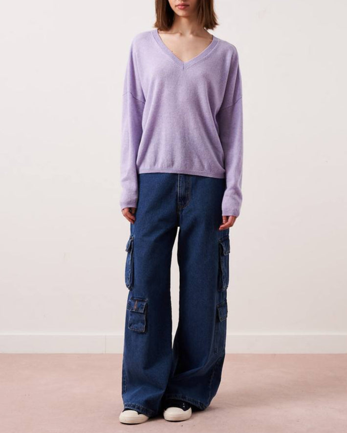 Absolut Cashmere - Jersey Ml Alicia Con Cuello De Pico - Lavanda - 100% Cashmere 12Gg - Mujer
