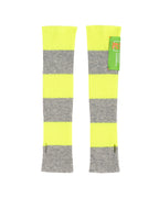 Mitones Largos de Rayas Llamativos - Gris China Claro-Amarillo Fluorescente - 100% Cachemira 9GG - Mujer