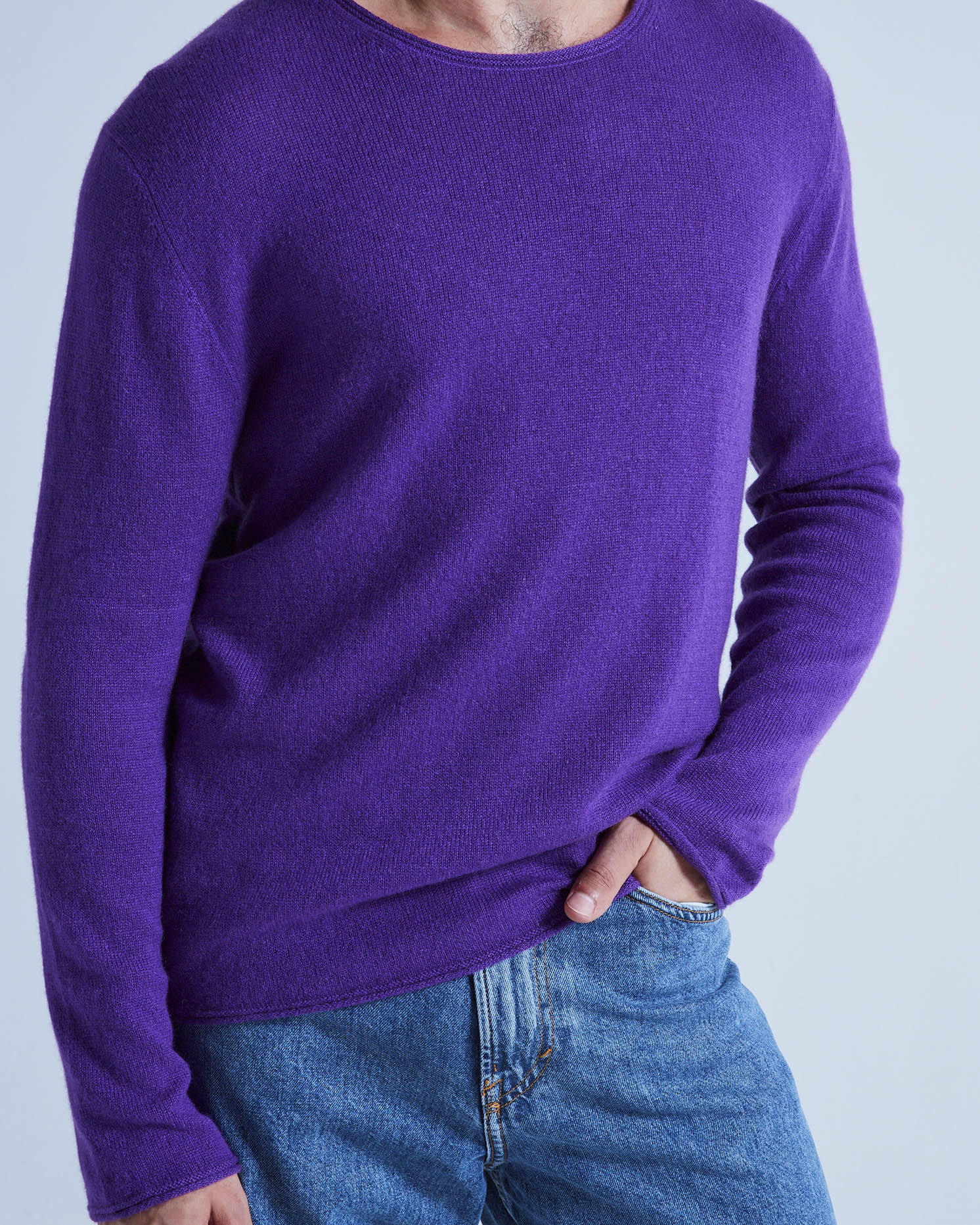 Pull Col Rond Finitions Roulées Taylor - Aubergine - 100% Cachemire 12Gg - Mixte