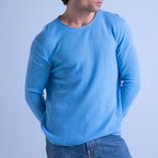 Pull Col Rond Finitions Roulées Taylor - Azur - 100% Cachemire 12Gg - Mixte