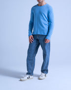 Pull Col Rond Finitions Roulées Taylor - Azur - 100% Cachemire 12Gg - Mixte