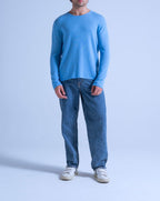 Pull Col Rond Finitions Roulées Taylor - Azur - 100% Cachemire 12Gg - Mixte
