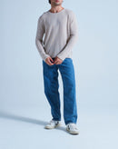 Taylor Round Neck Rolled Finish Sweater - Greige - 100% Cashmere 12Gg - Mixed