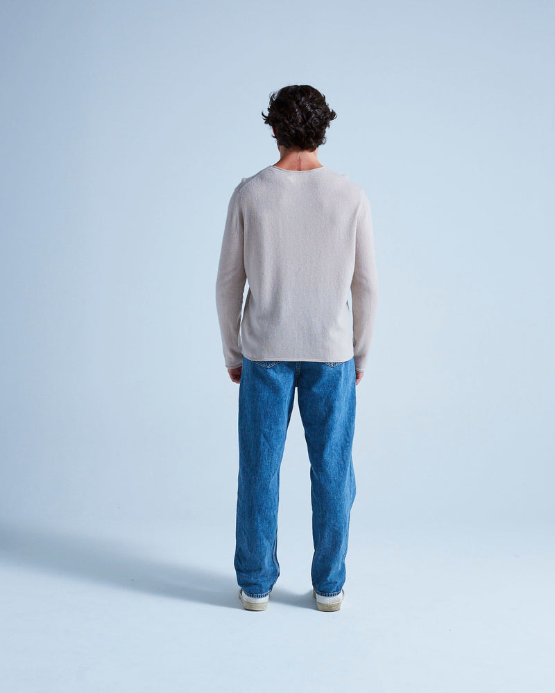 Taylor Round Neck Rolled Finish Sweater - Greige - 100% Cashmere 12Gg - Mixed