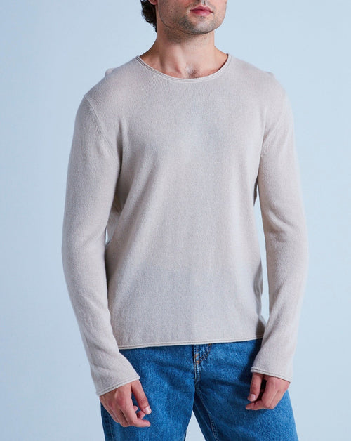 Pull Col Rond Finitions Roulées Taylor - Grège - 100% Cachemire 12Gg - Mixte
