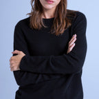 Taylor Round-Neck Jumper with Rolled Finishes - Black - 100% Cashmere 12Gg - Unisex