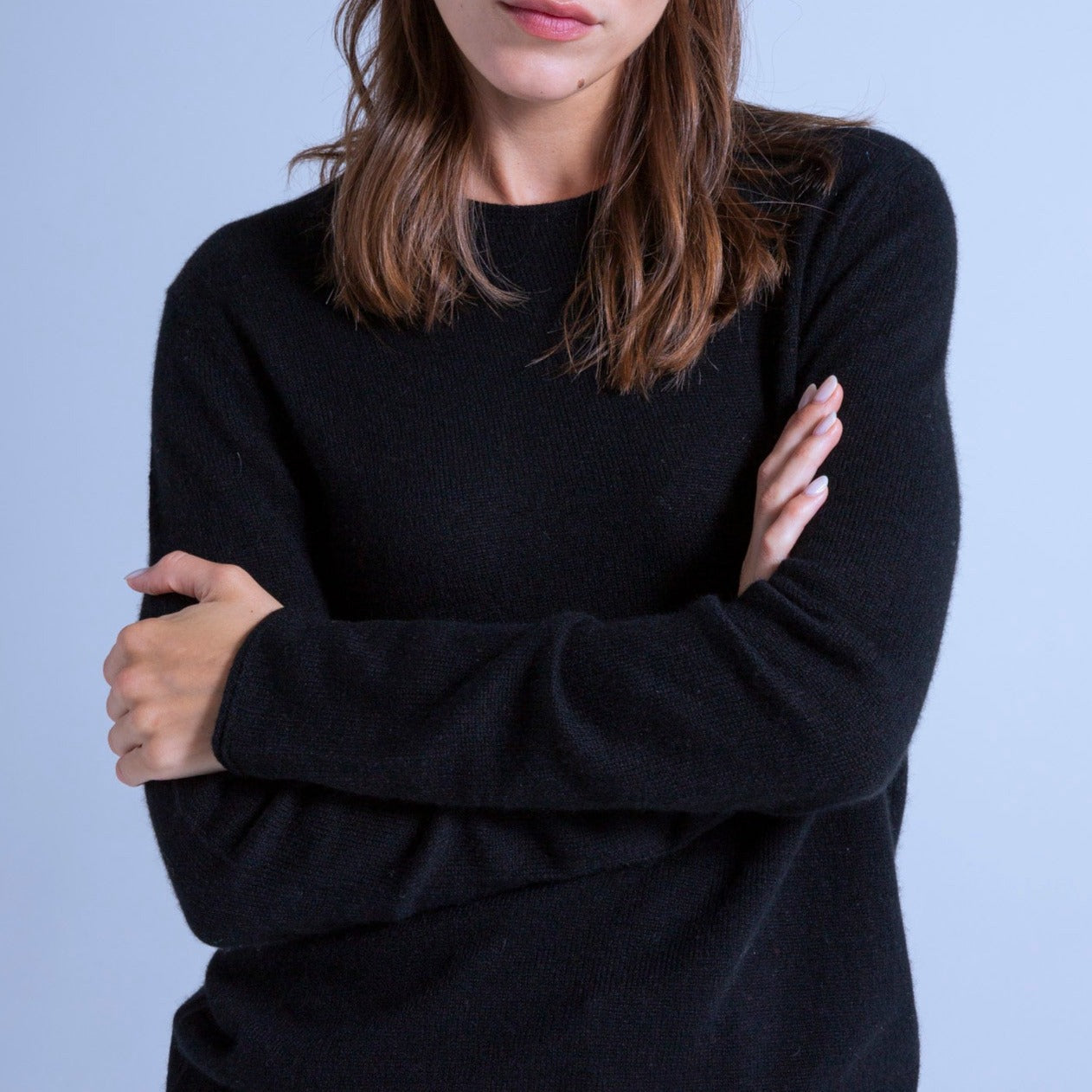 Taylor Round-Neck Jumper with Rolled Finishes - Black - 100% Cashmere 12Gg - Unisex