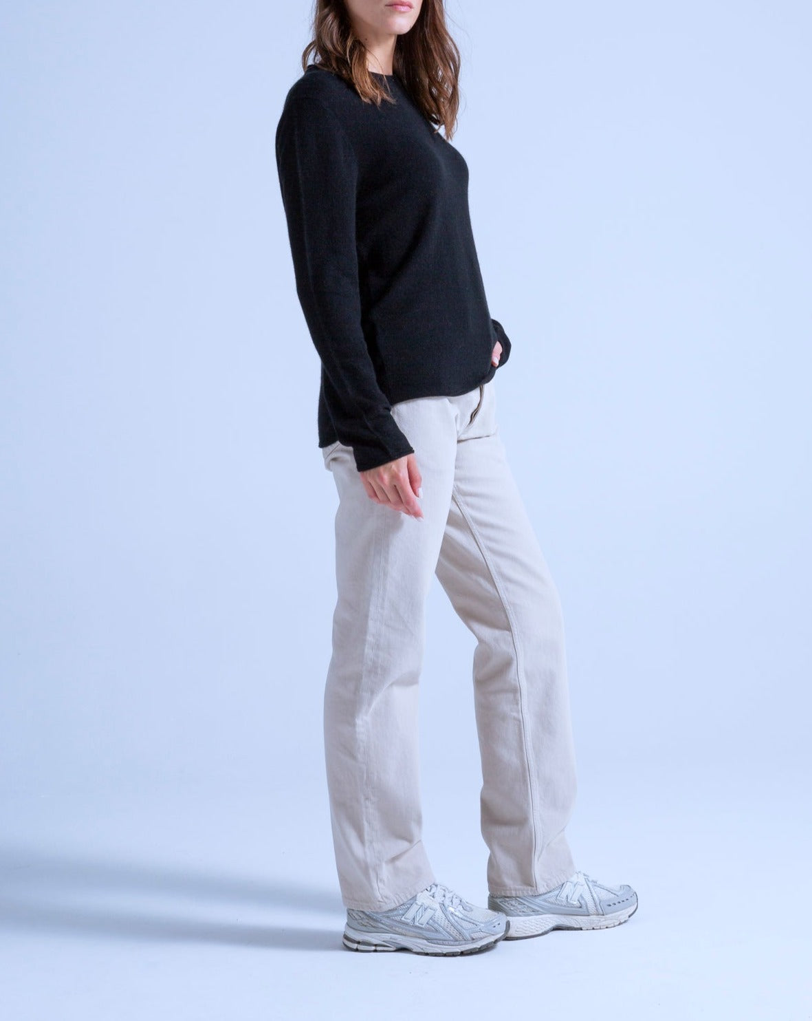 Taylor Round-Neck Jumper with Rolled Finishes - Black - 100% Cashmere 12Gg - Unisex
