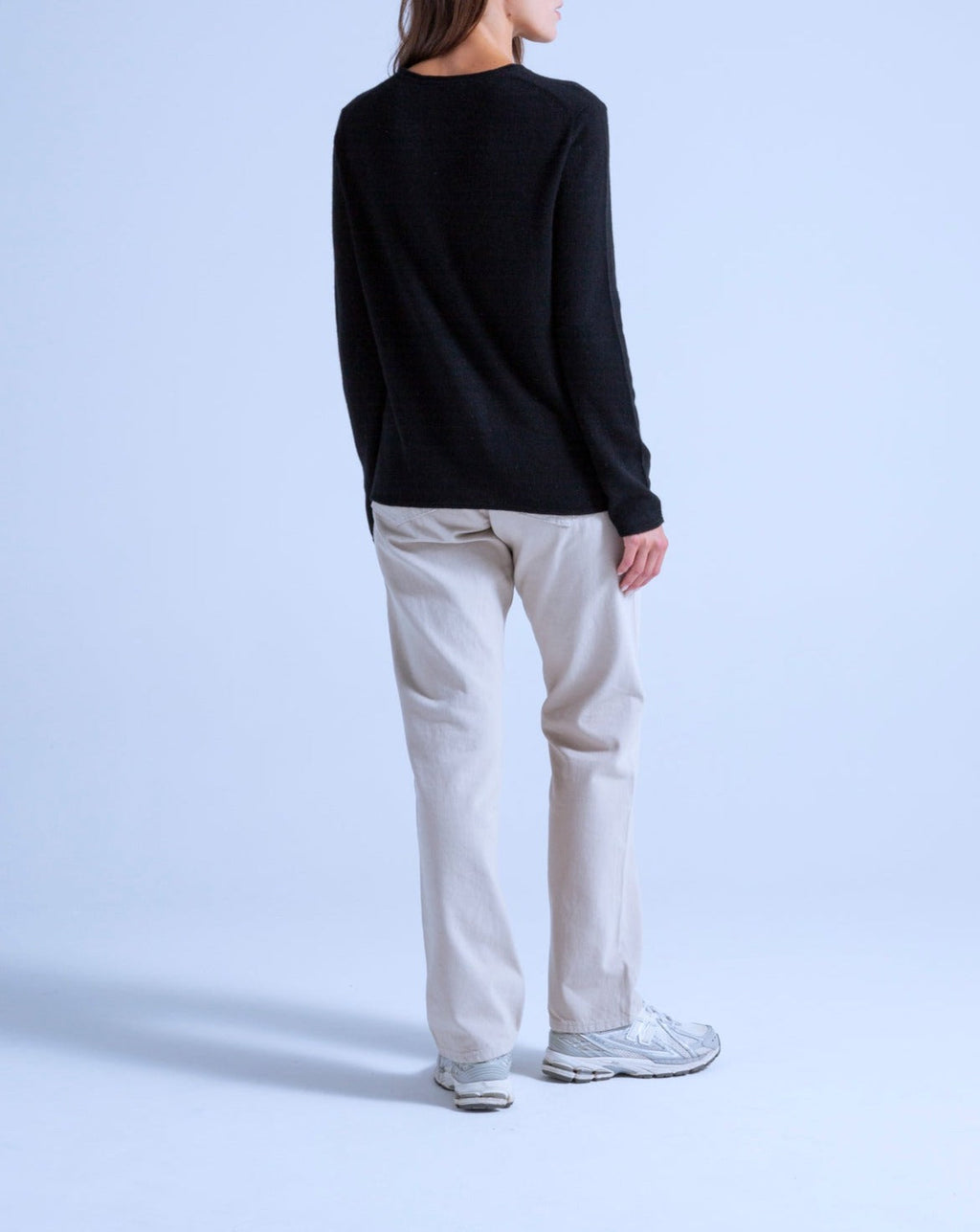 Taylor Round-Neck Jumper with Rolled Finishes - Black - 100% Cashmere 12Gg - Unisex