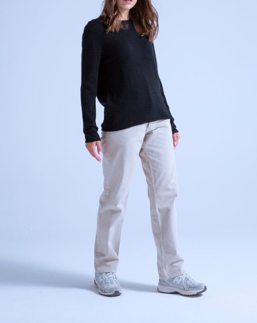 Taylor Round-Neck Jumper with Rolled Finishes - Black - 100% Cashmere 12Gg - Unisex