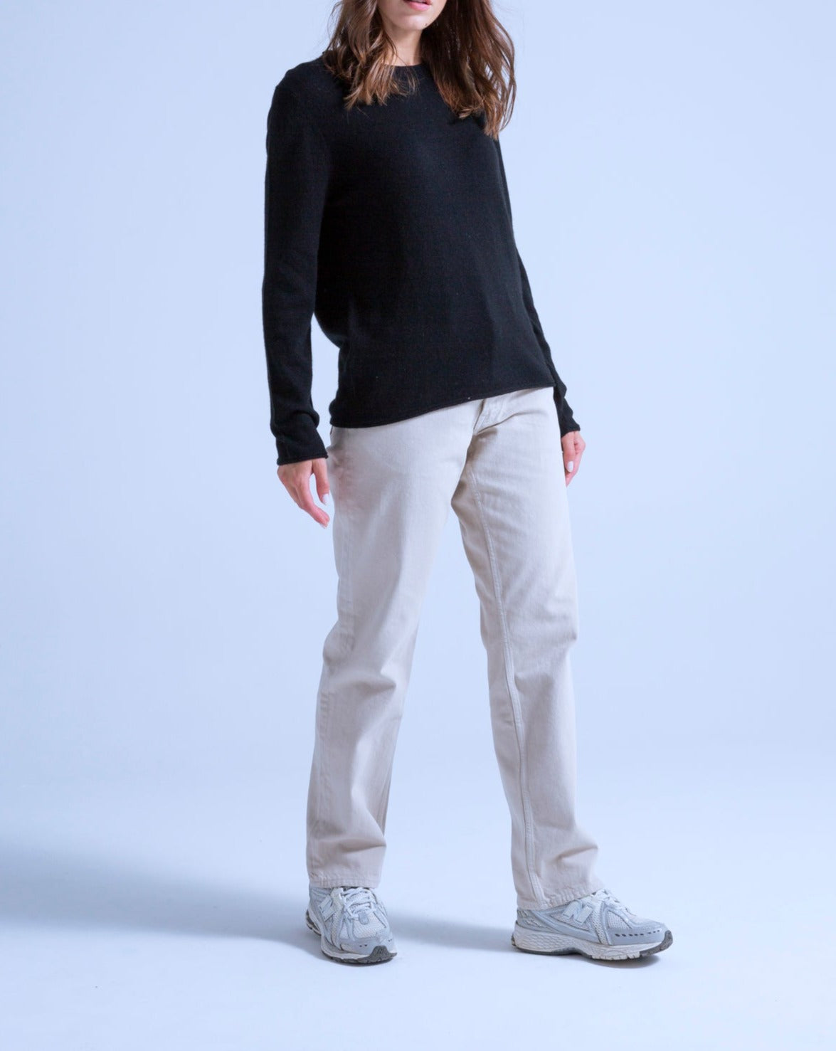Taylor Round-Neck Jumper with Rolled Finishes - Black - 100% Cashmere 12Gg - Unisex
