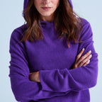 Hooded Cardigan with Rolled Finishes Leone - Aubergine - 100% Cashmere 12Gg - Unisex