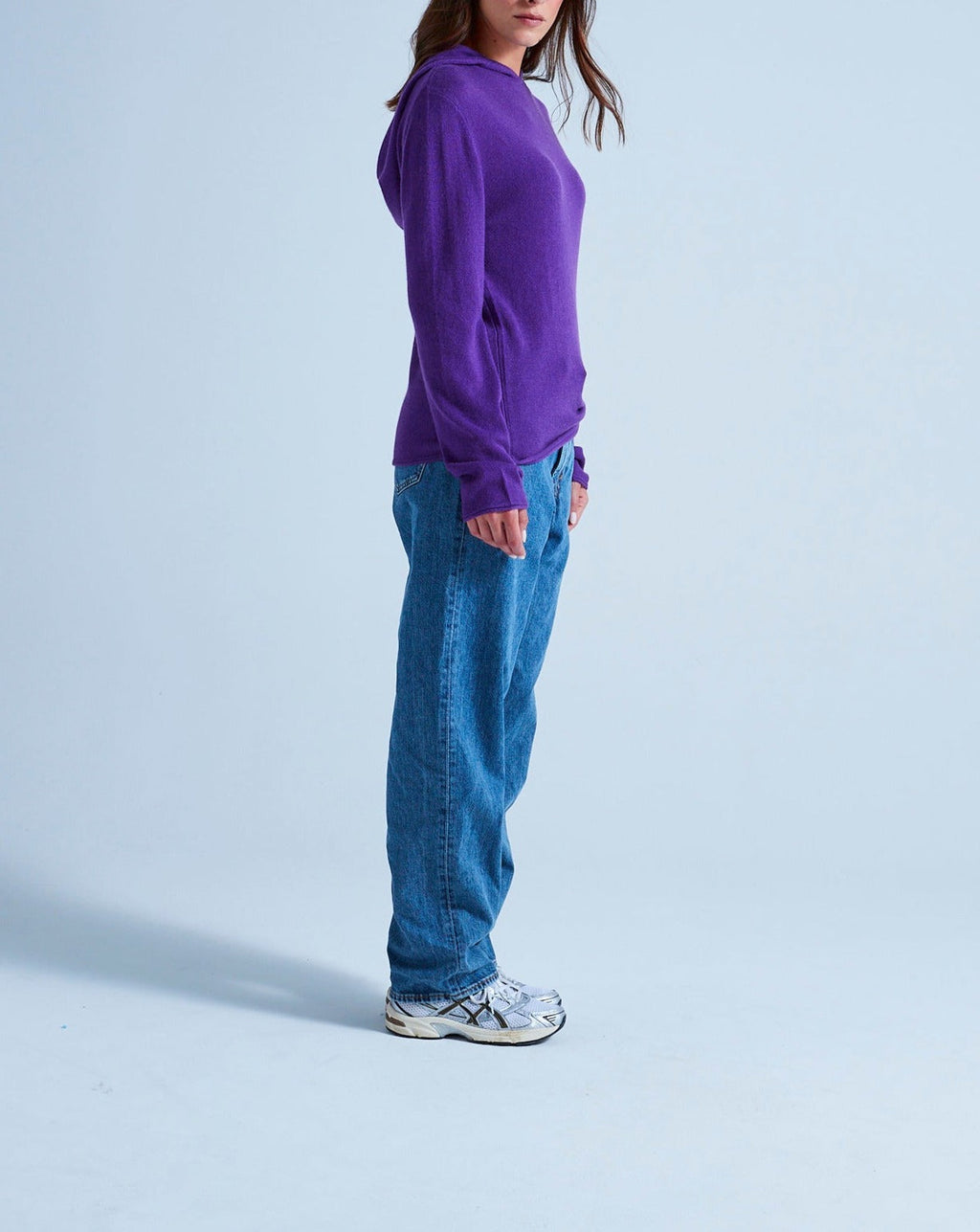 Hooded Cardigan with Rolled Finishes Leone - Aubergine - 100% Cashmere 12Gg - Unisex
