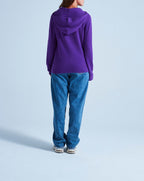 Hooded Cardigan with Rolled Finishes Leone - Aubergine - 100% Cashmere 12Gg - Unisex