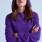 Hooded Cardigan with Rolled Finishes Leone - Aubergine - 100% Cashmere 12Gg - Unisex