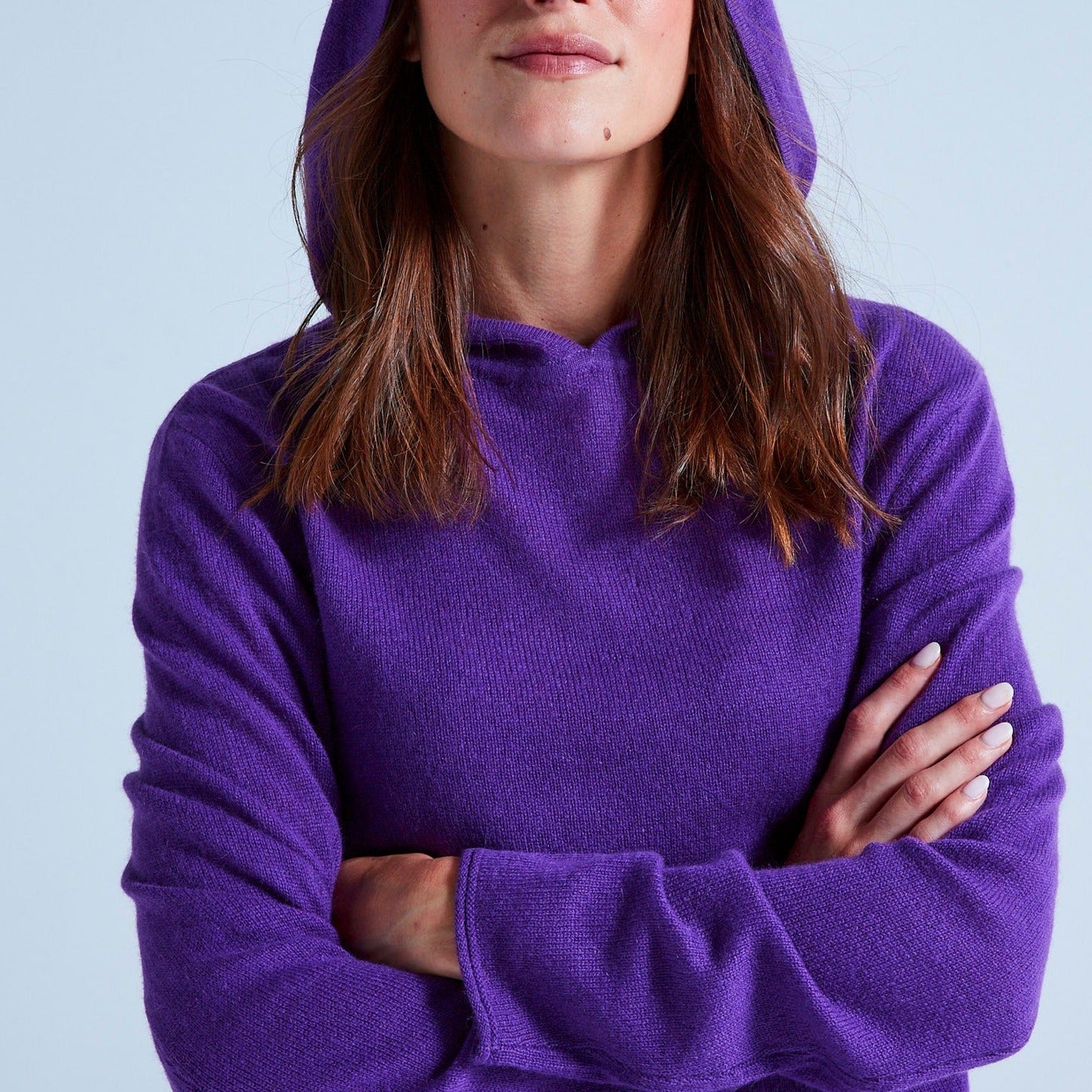 Hooded Cardigan with Rolled Finishes Leone - Aubergine - 100% Cashmere 12Gg - Unisex