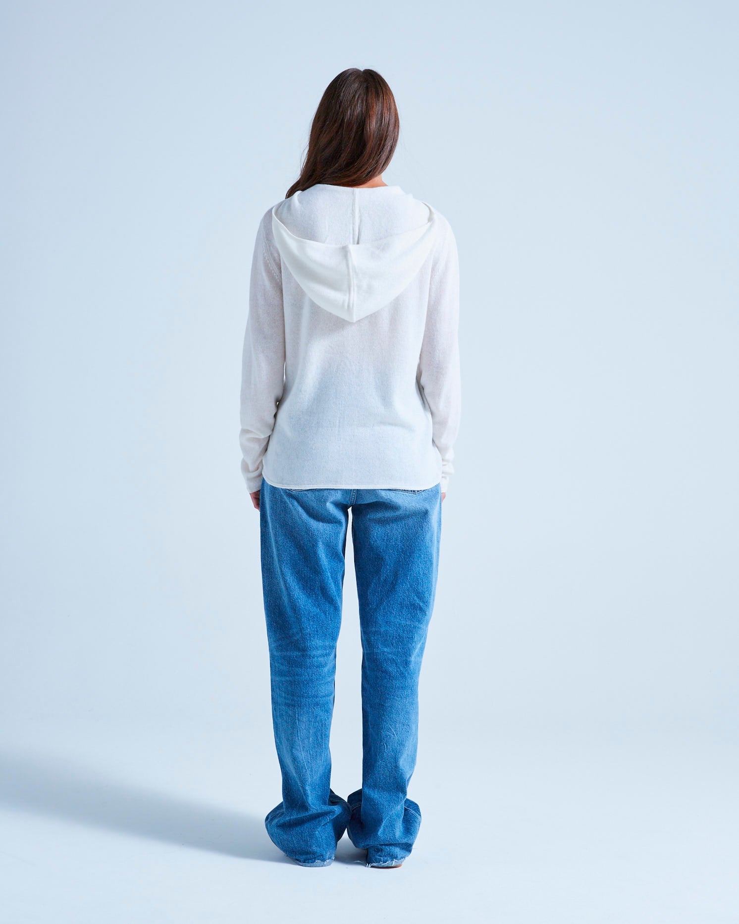 Leone Hooded Cardigan with Rolled Edges - White - 100% 12GG Cashmere - Unisex
