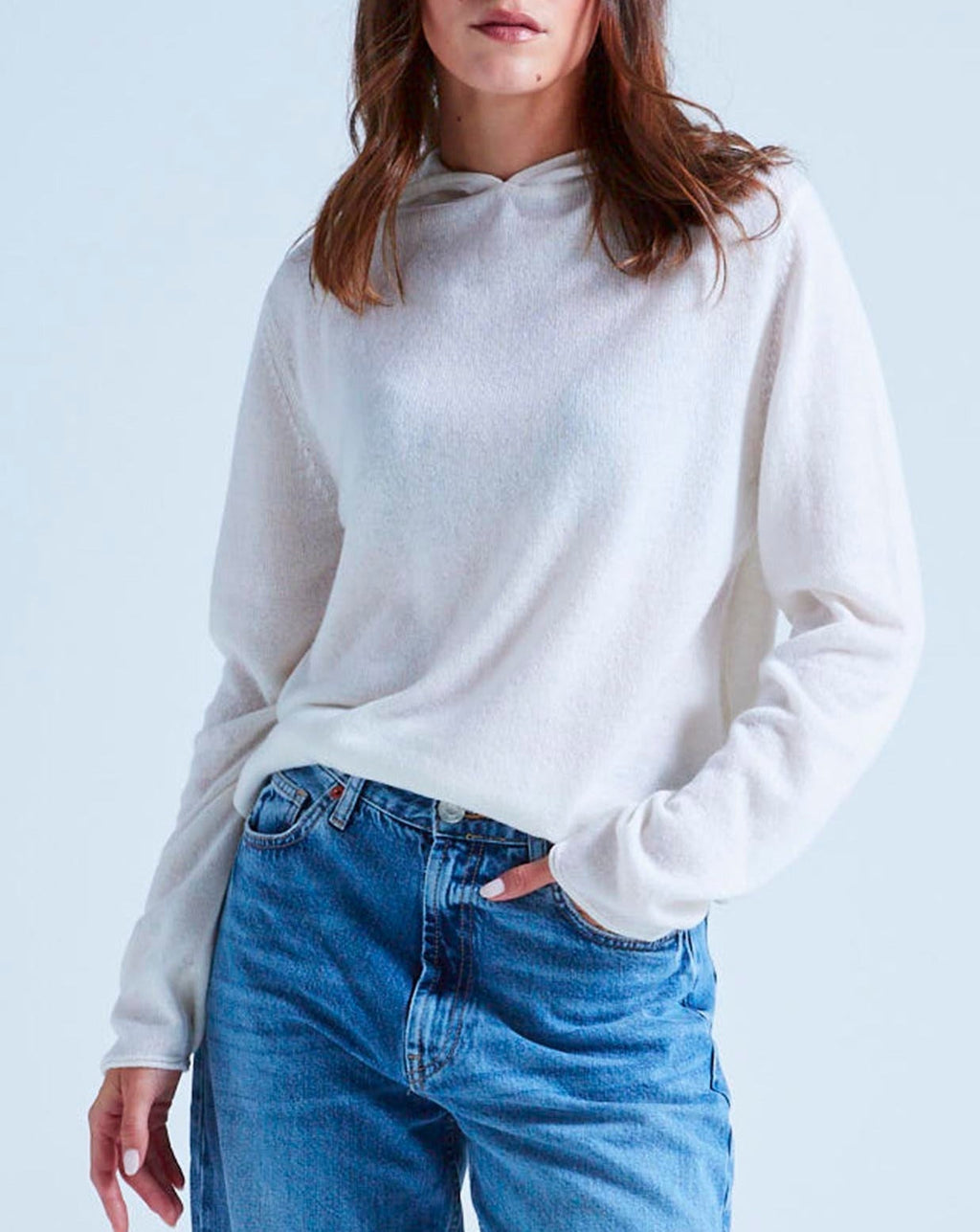 Leone Hooded Cardigan with Rolled Edges - White - 100% 12GG Cashmere - Unisex