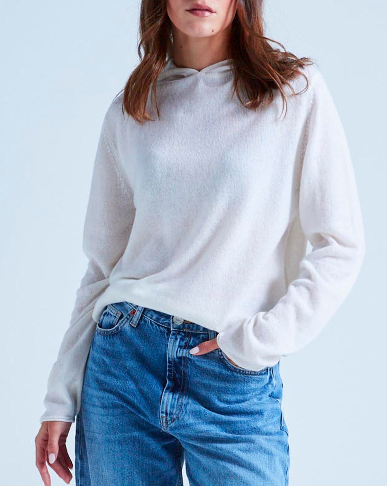 Leone Hooded Cardigan with Rolled Edges - White - 100% 12GG Cashmere - Unisex