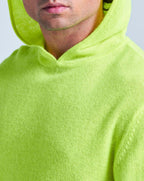 Gilet Capuche Finitions Roulées Leone - Jaune Fluo - 100% Cachemire 12Gg - Mixte