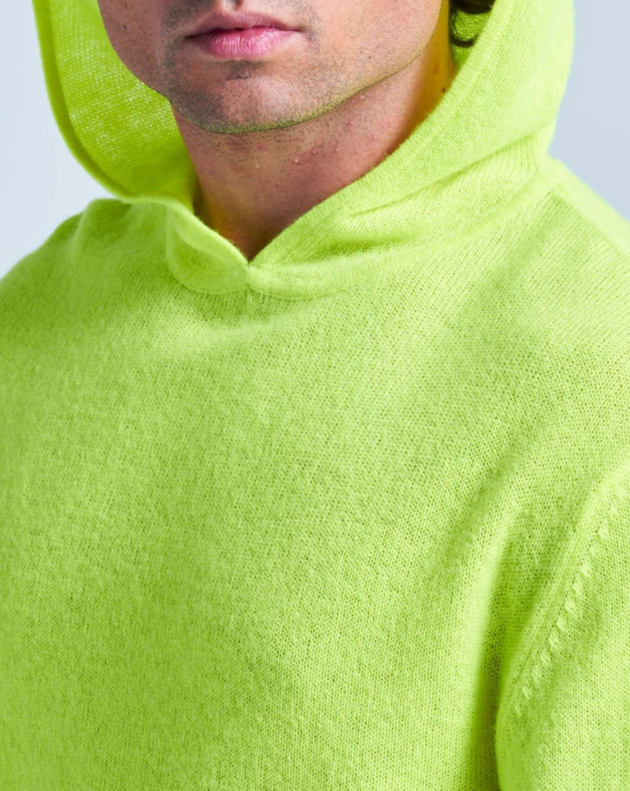Gilet Capuche Finitions Roulées Leone - Jaune Fluo - 100% Cachemire 12Gg - Mixte