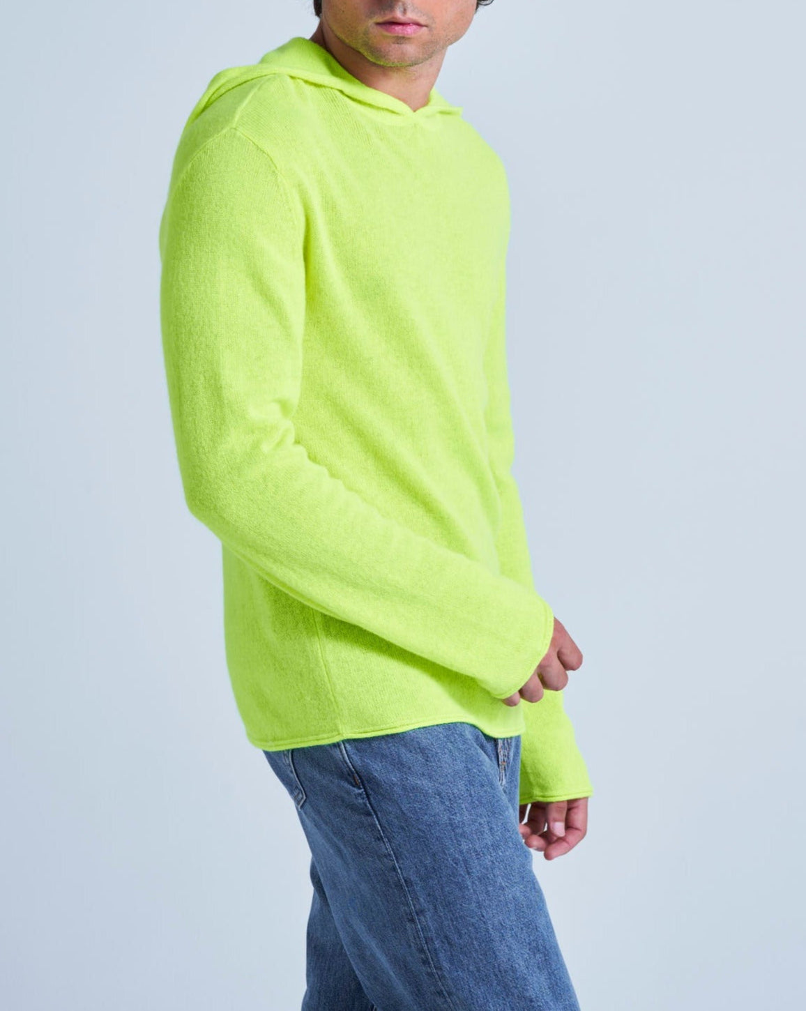 Gilet Capuche Finitions Roulées Leone - Jaune Fluo - 100% Cachemire 12Gg - Mixte