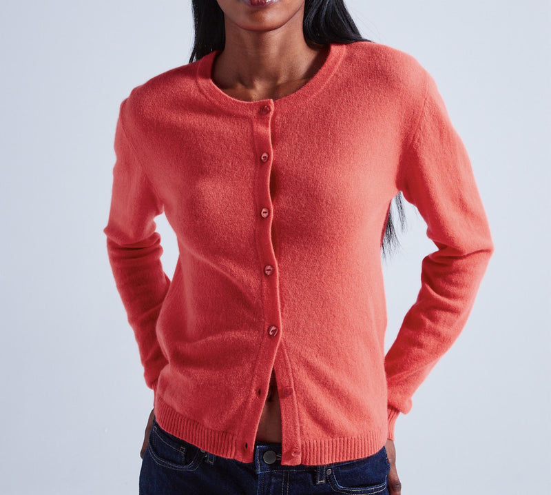 Cashmere Absolut - Sunniva Button Down Cardigan - Coral Fluorescente - 100% Cachemira 12GG - Mujer