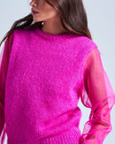 Pull Manches Chaine Et Trame Laurence - Fushia - Femme