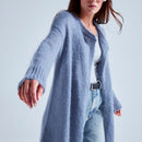 Cardigan Long Manches Longues Broderie Divine - Bleu Horizon B Noir - Femme