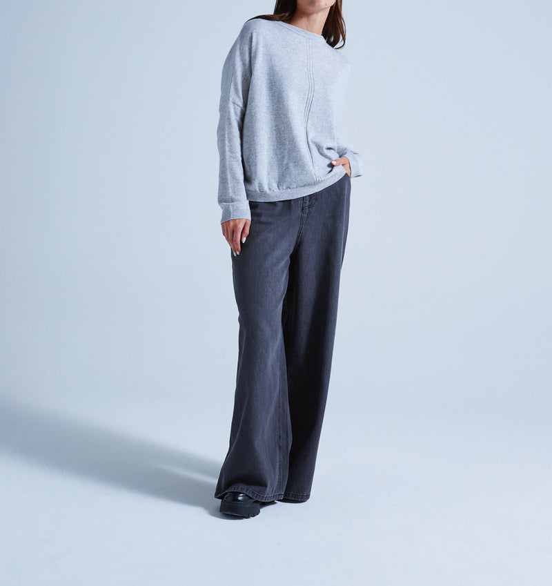 Absolut Cashmere - Alda Central Line Long Sleeve Round Neck Sweater - Light China Gray - Women