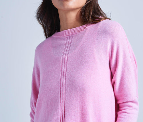 Pull Col Rond Manches Longues Ligne Central Alda - Rose Bubble Gum - Femme