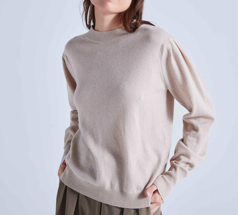 Pull Col Rond Manches Longues Gigot Picadilly - Grège - Femme