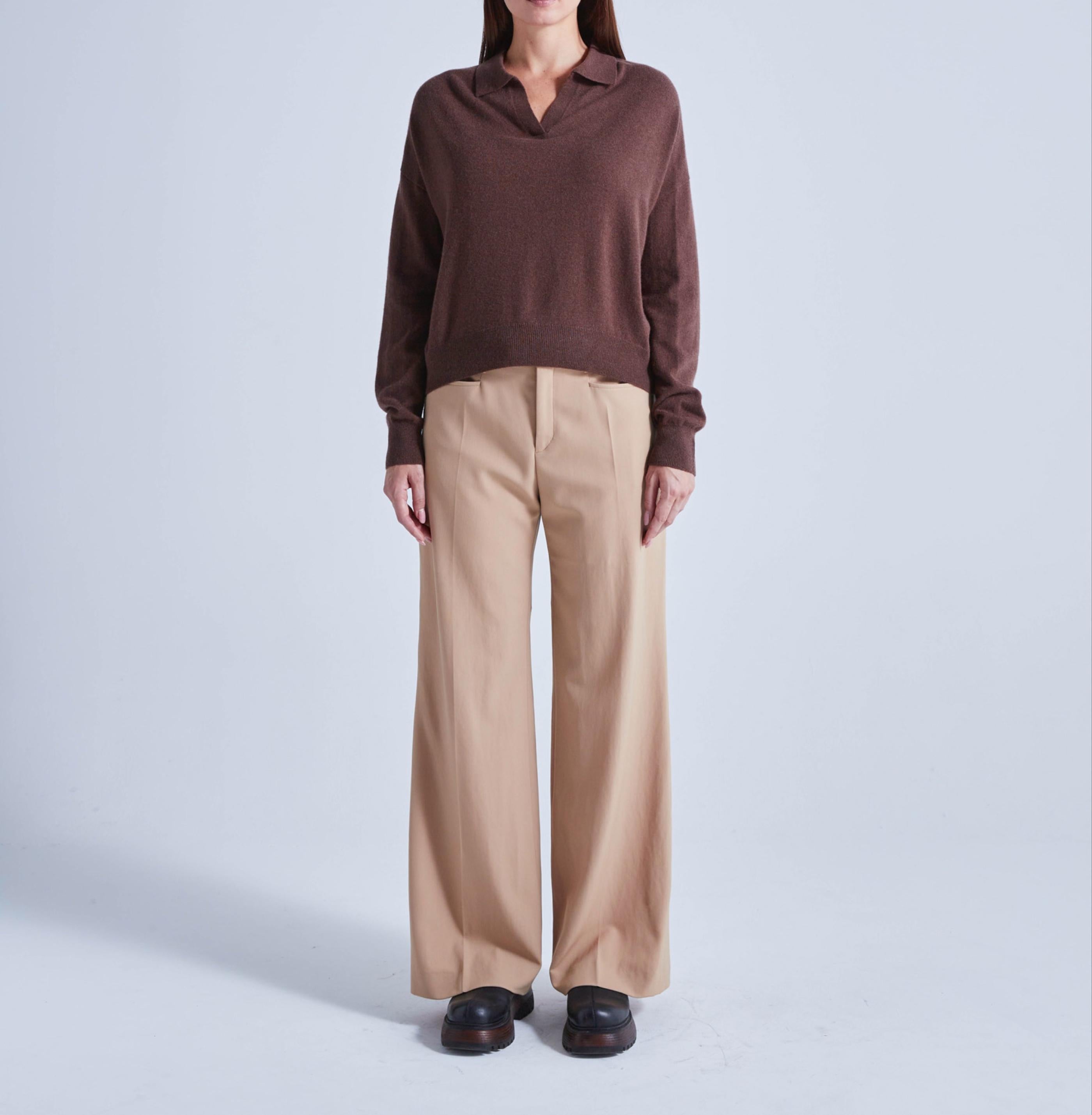 Absolut Cashmere - Karena Long-Sleeve Polo - Chocolate - Women