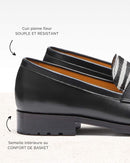 Penny Loafer Adélaïde - Cuir Noir Zèbre - Semelle Gomme - Femme