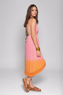 Adela Dubai Tie & Dye Dress - Pink & Orange